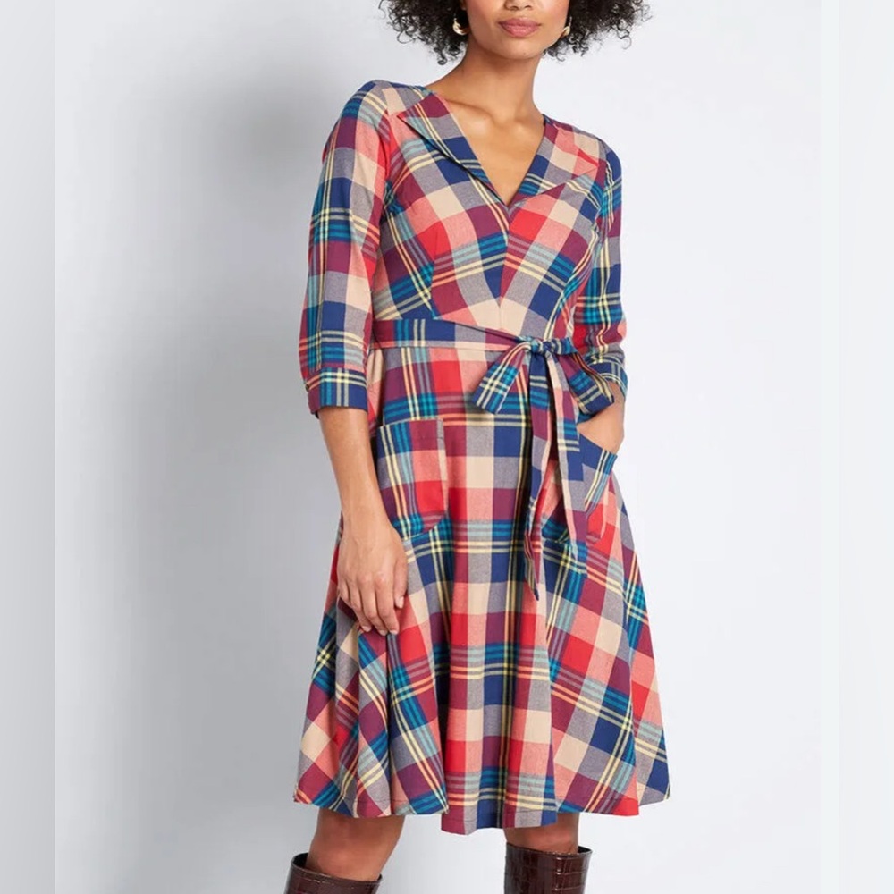 Modcloth Count The Ways A-line Plaid Dress